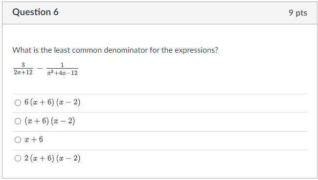 \fQuestion 6 9 pts What is the least common