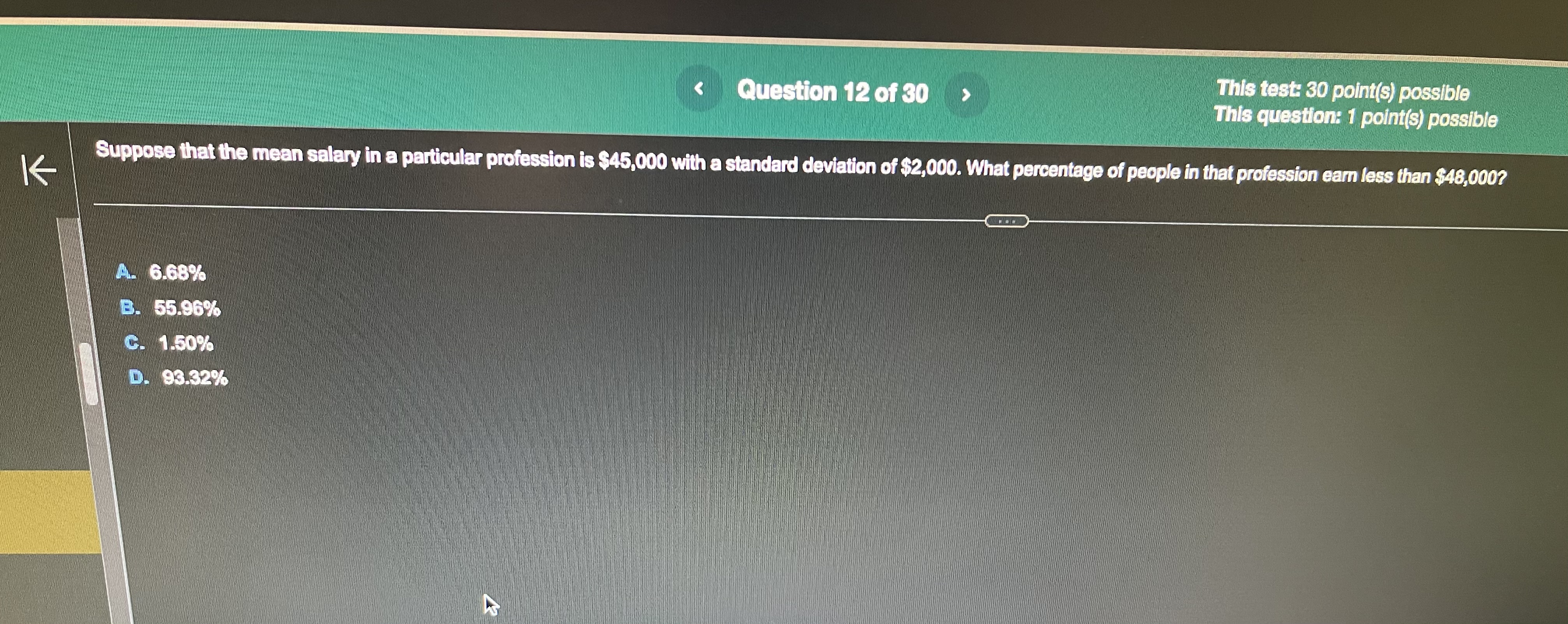 < Question 12 of 30 This test: 30 point(s)