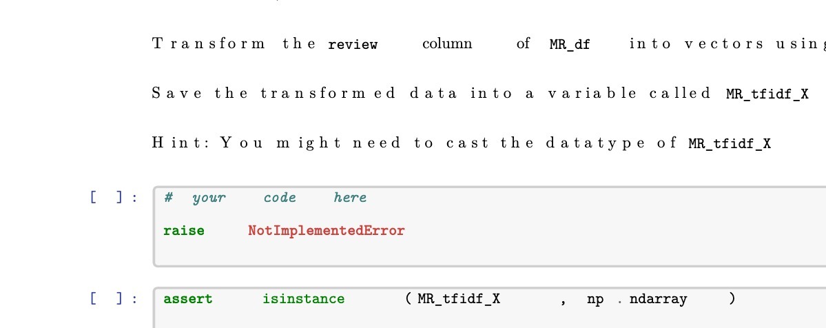 Transform the review column of MR df into vectors