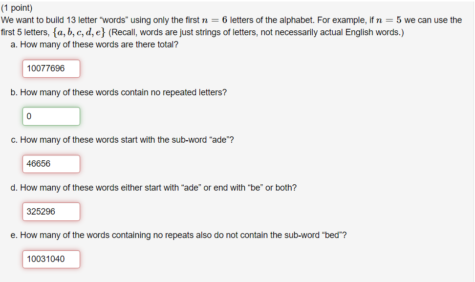 (1 point) We want to build 13 letter "words"