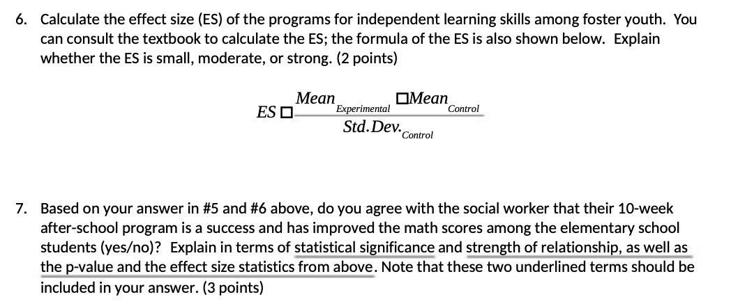 Calculate the effect size (ES) of the programs