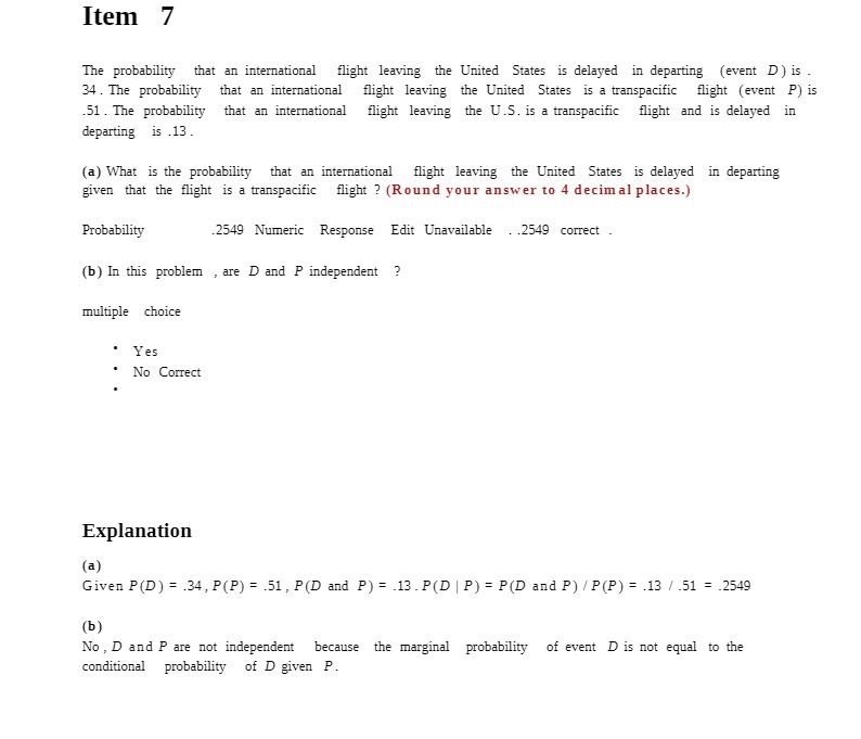 Item 7 The probability that an international