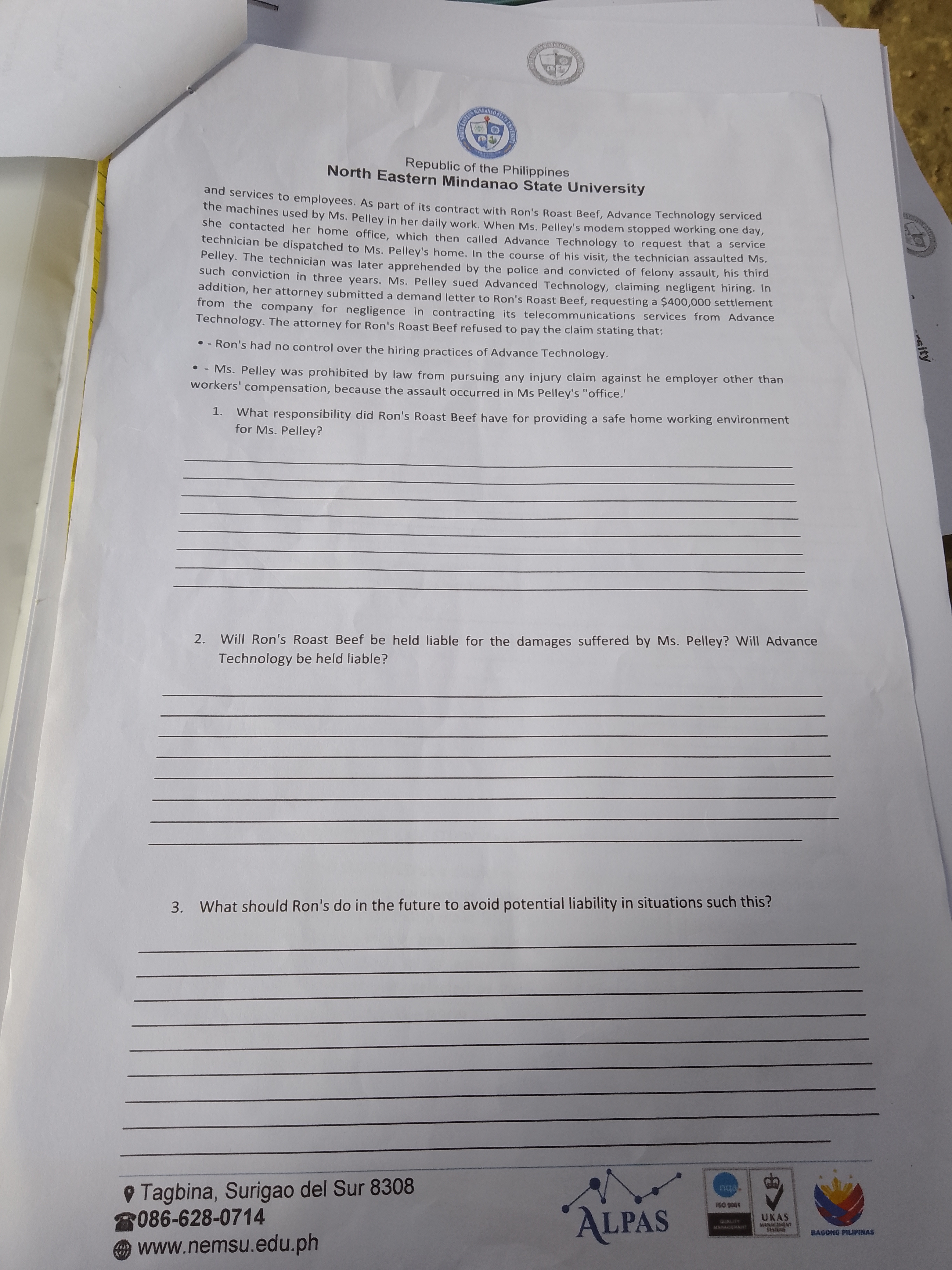Republic of the Philippines North Eastern