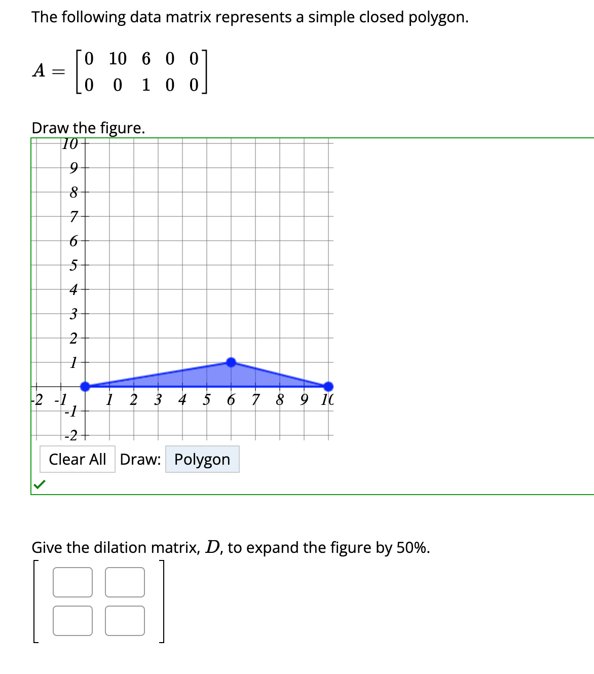 The following data matrix represents a simple