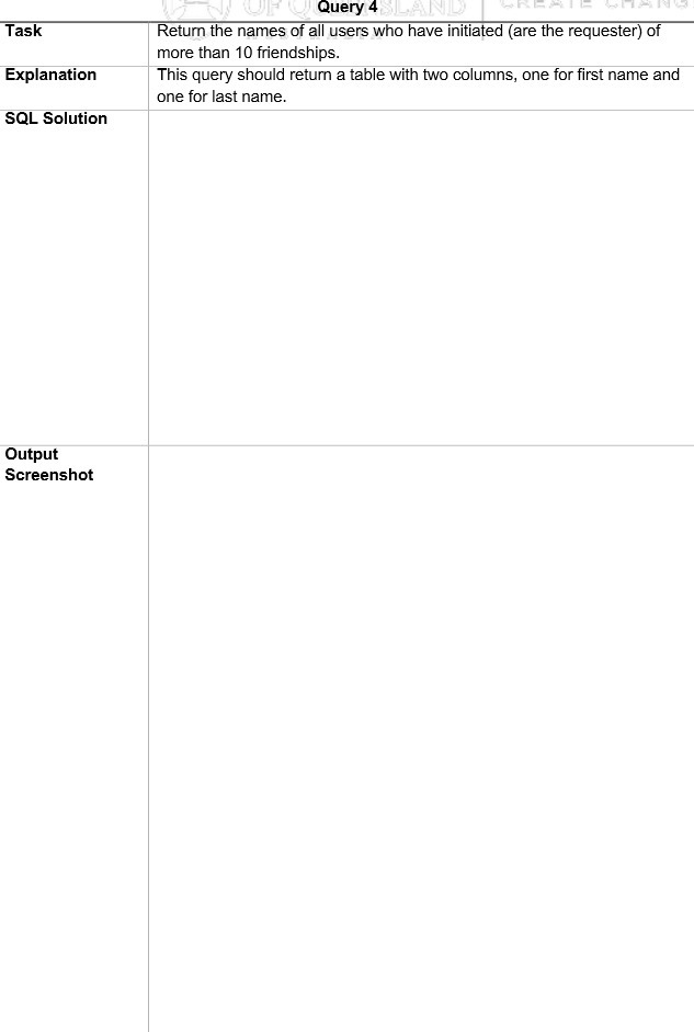 Query 4 Task Return the names of all users who