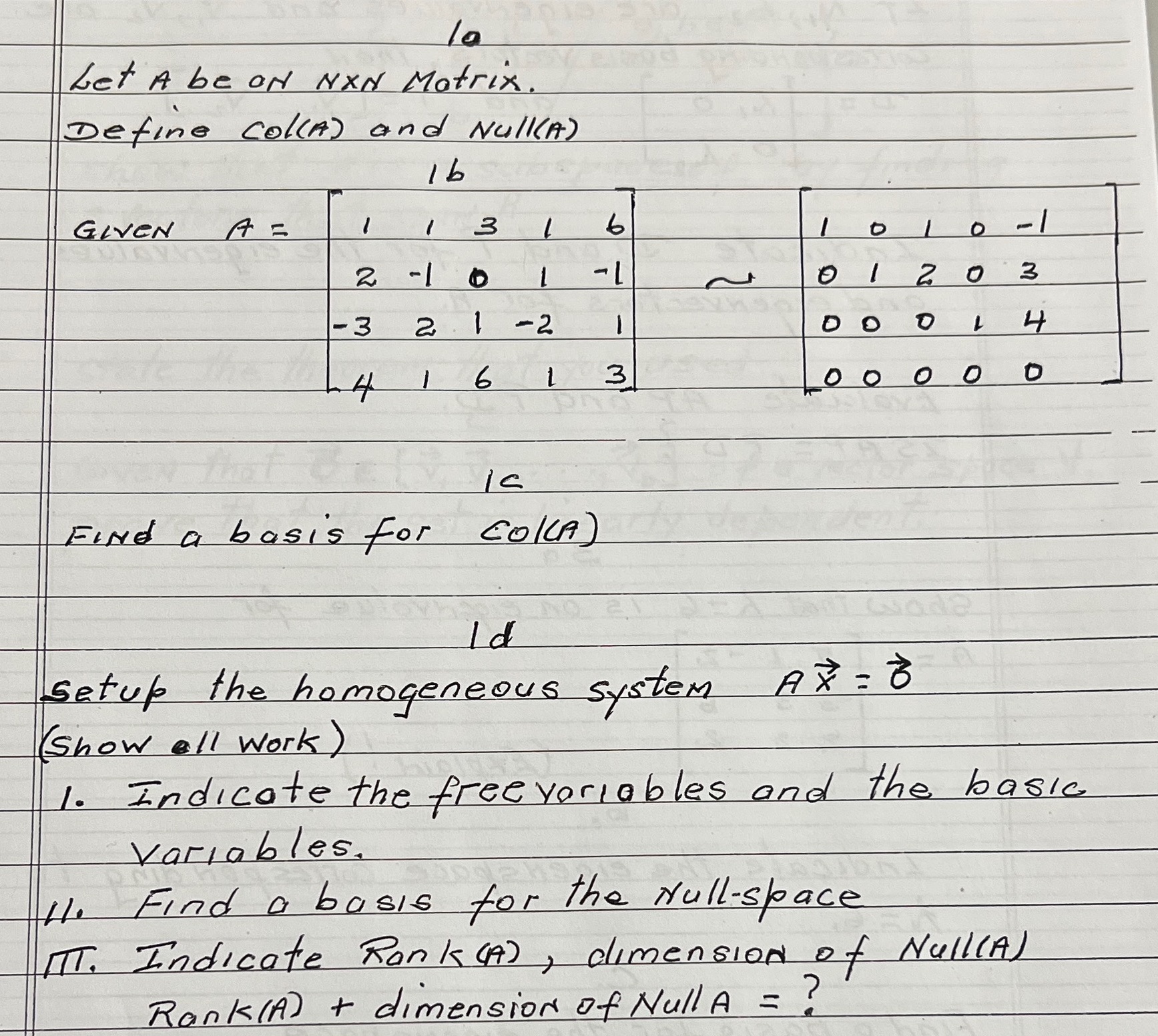 la Let A be ON NXN Matrix . Define colla ) and