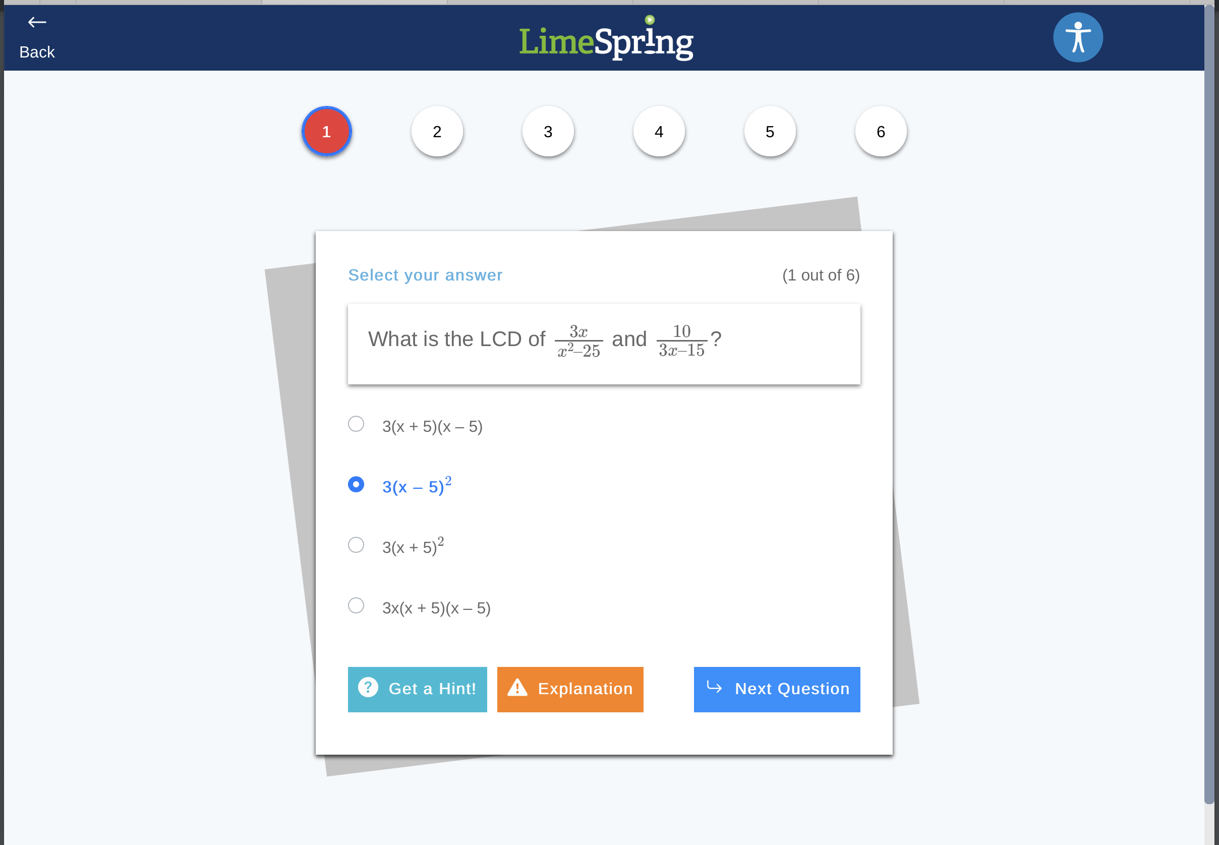 Back LimeSpring 2 3 5 6 Select your answer (1 out