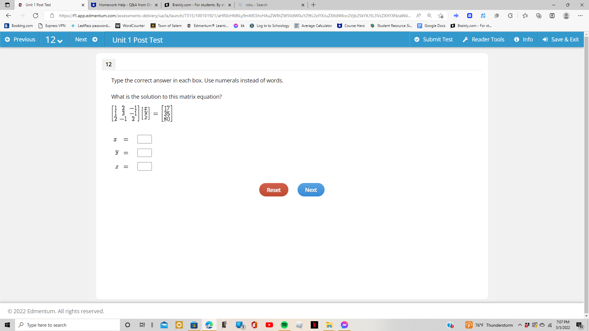 Unit 1 Post Test * *Homework Help - Q&A from On x