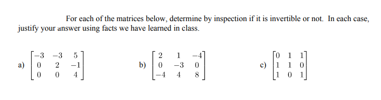 Fer each cf the matrices helcw, determine by