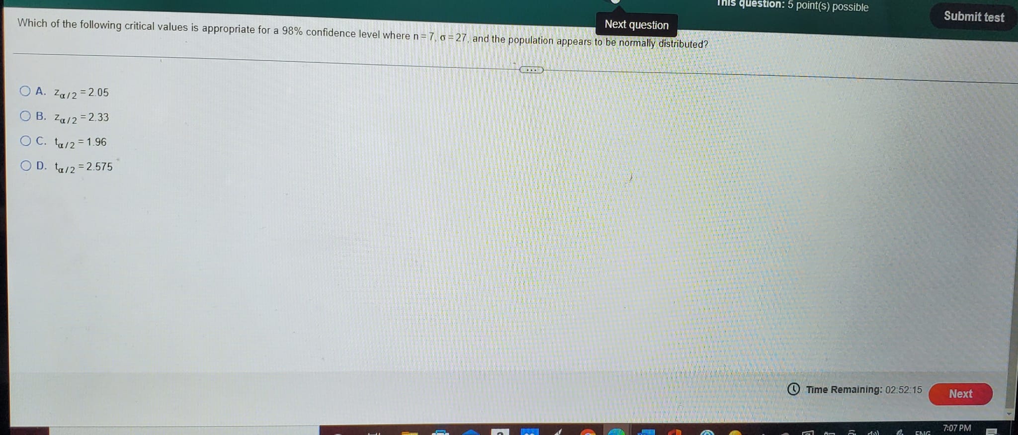 This question: 5 point(s) possible Submit test