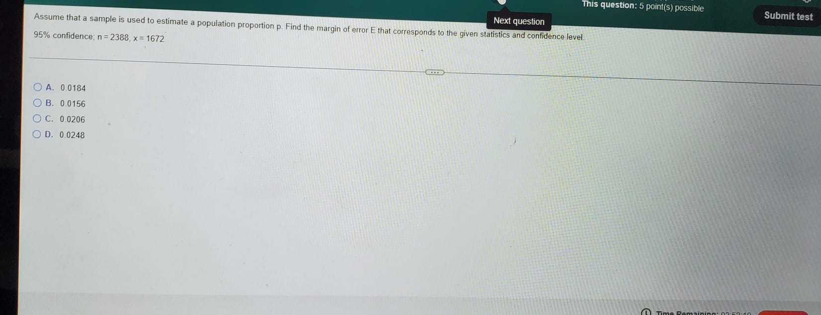 This question: 5 point(s) possible Submit test