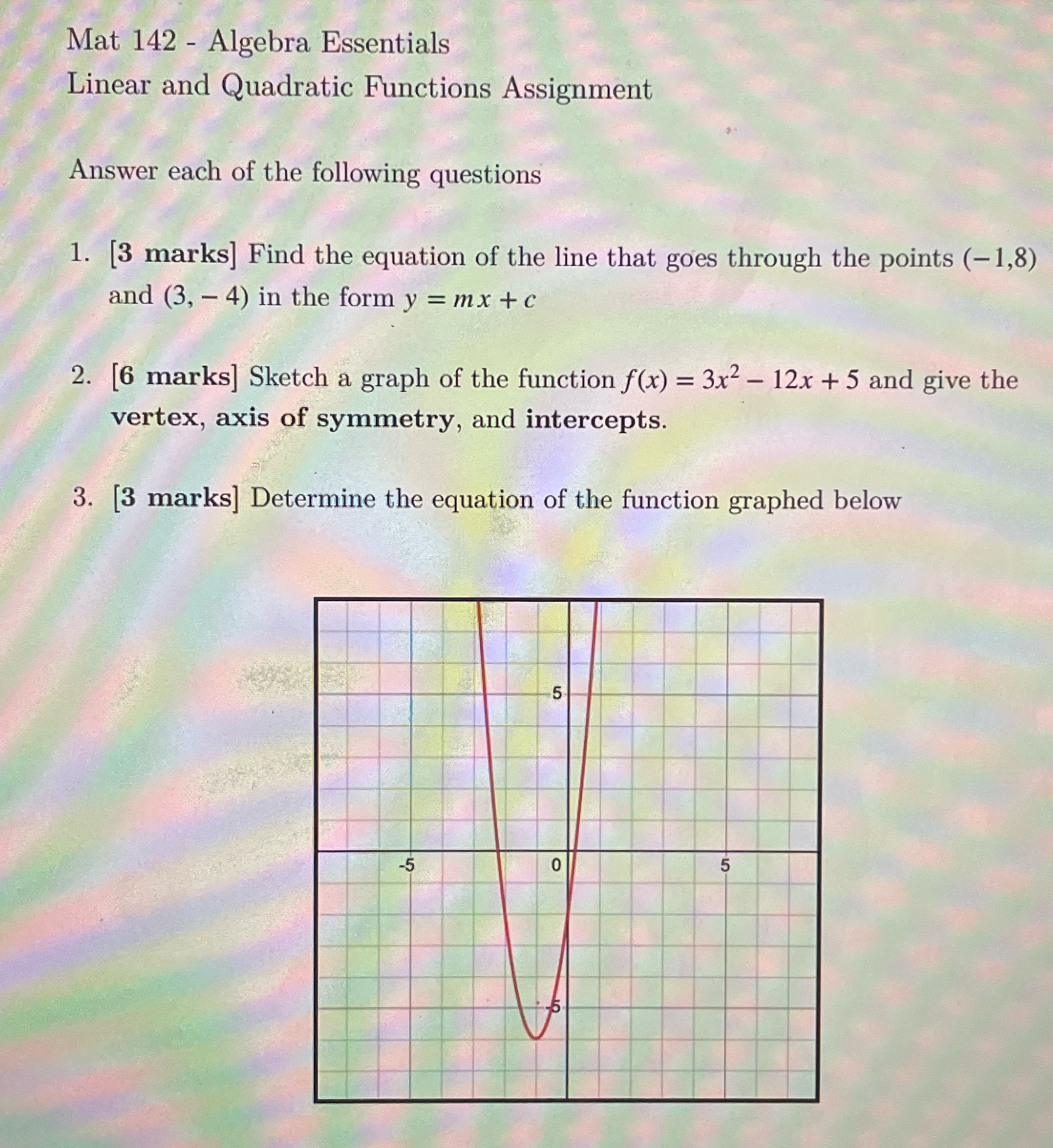 Mat 142 - Algebra Essentials Linear and Quadratic