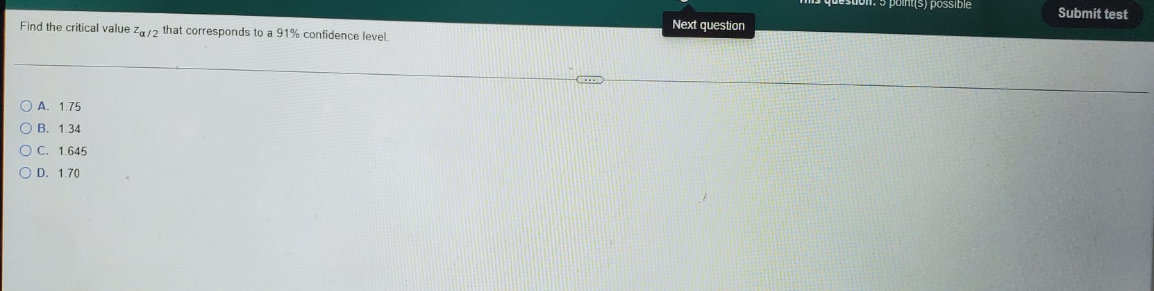 This question: 5 point(s) possible Submit test