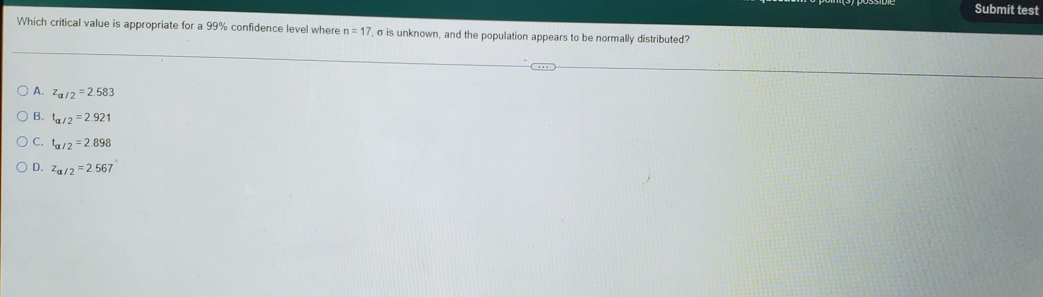 This question: 5 point(s) possible Submit test