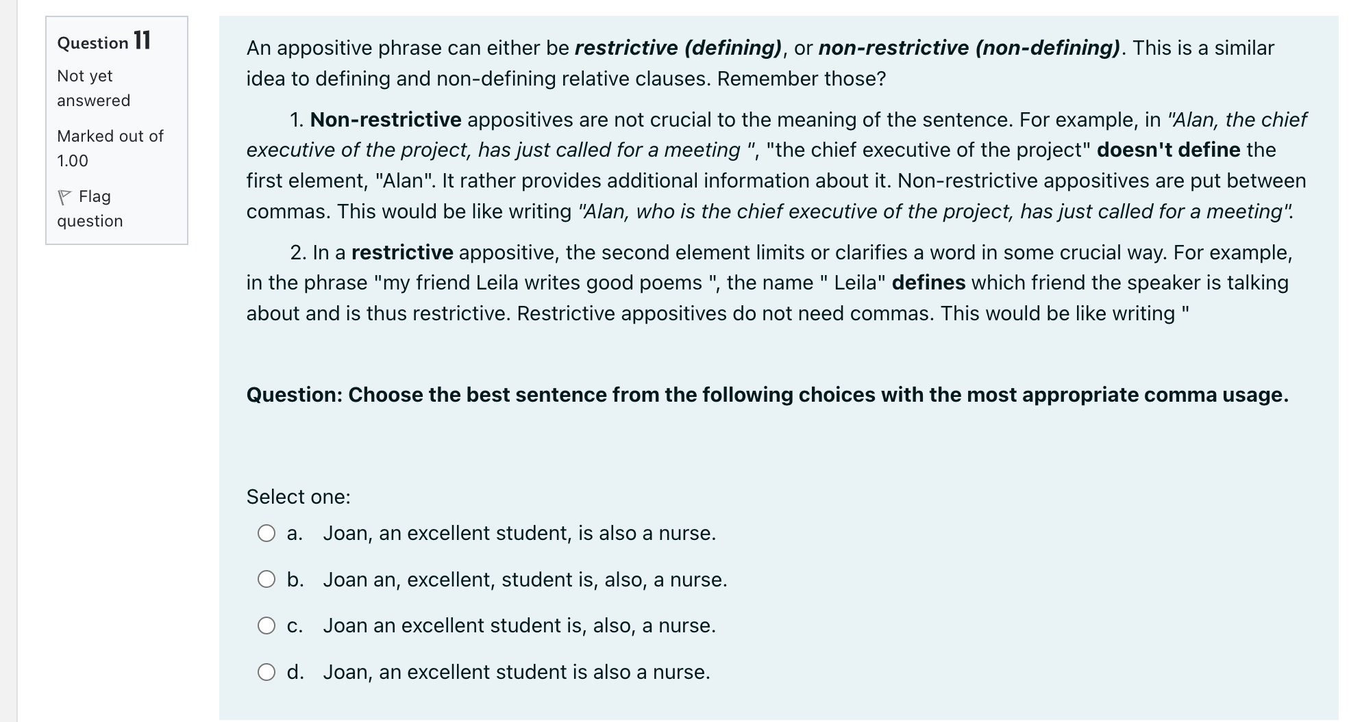 Question I] Not yet answered Marked out of 1.00