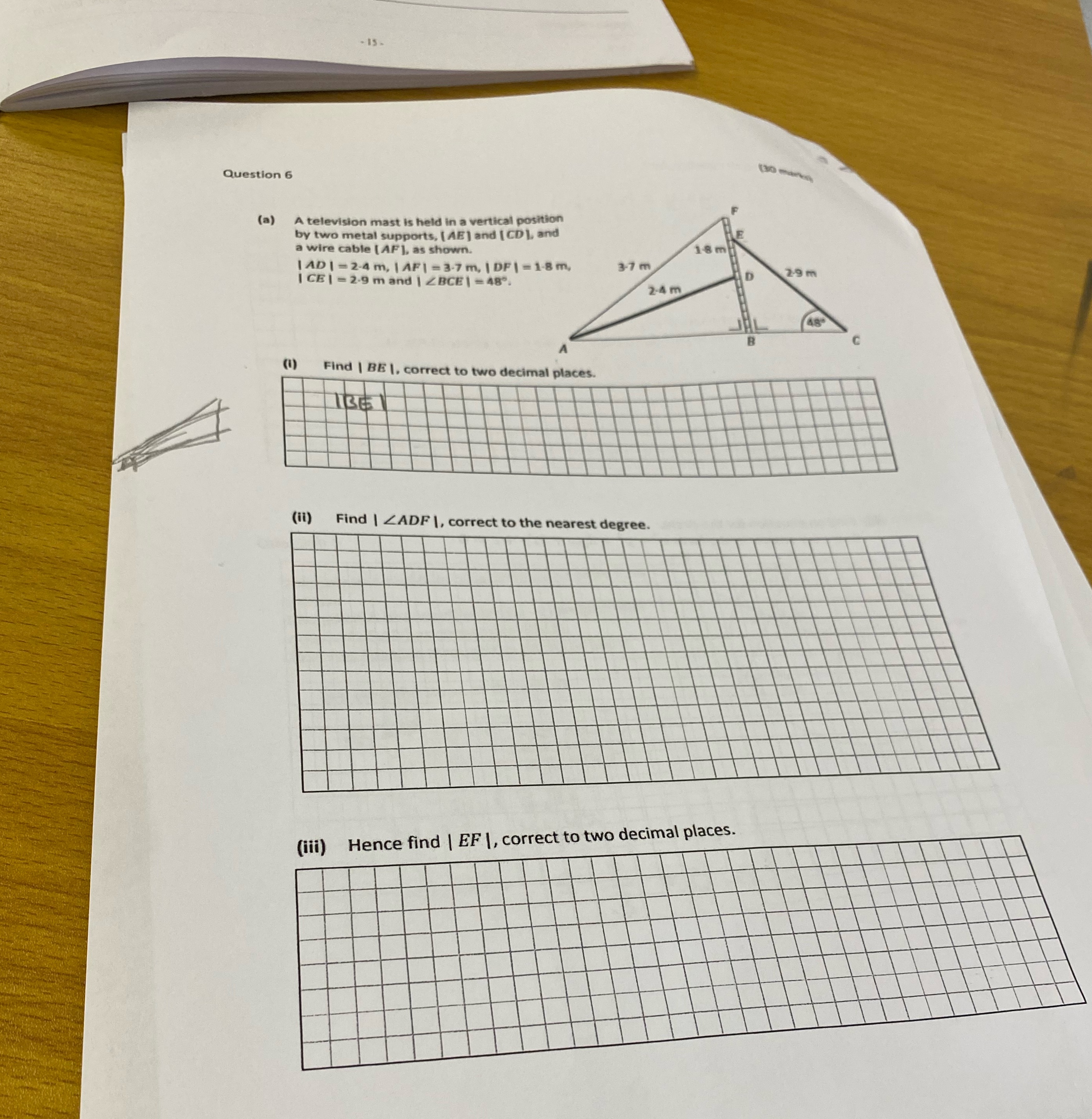 - 15 Question 6 (a) A television mast is held in