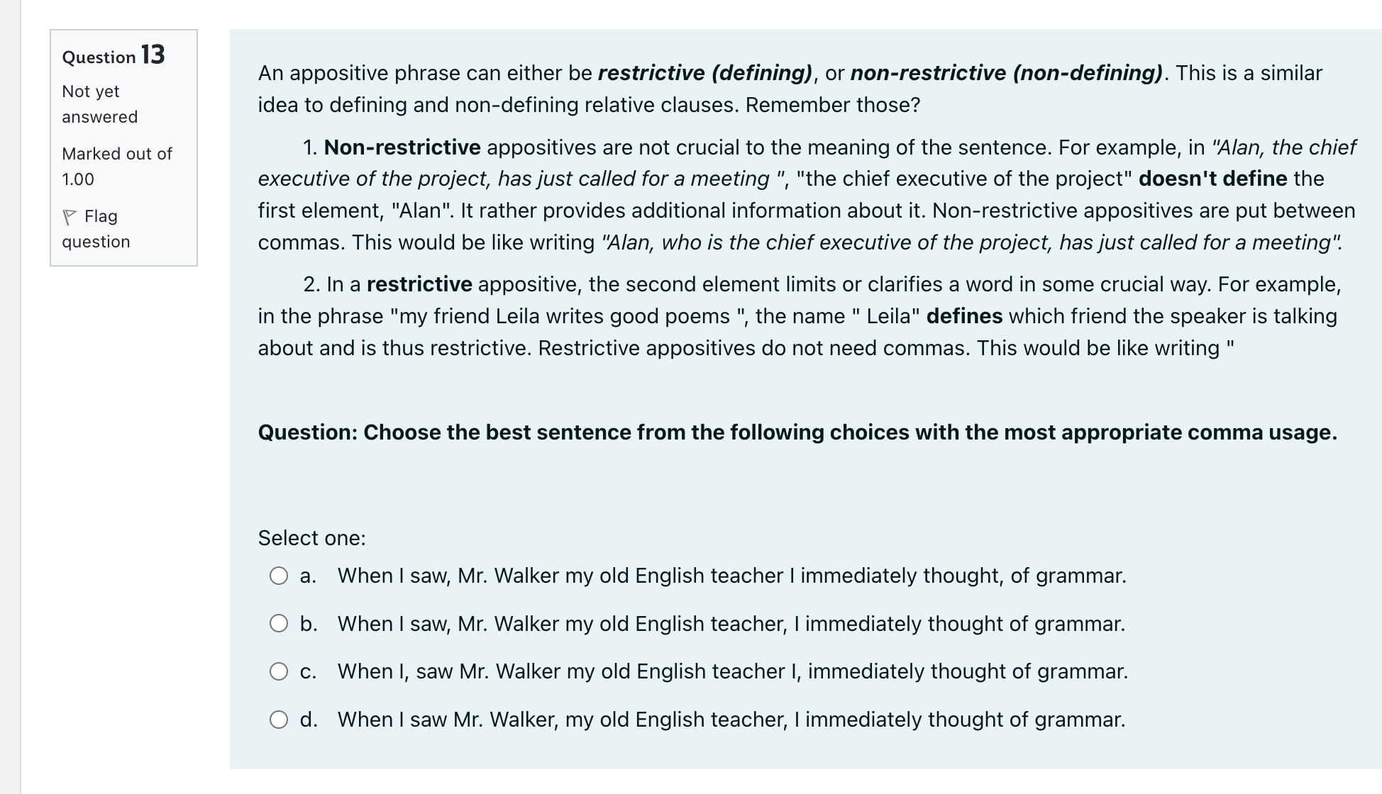 Question I] Not yet answered Marked out of 1.00