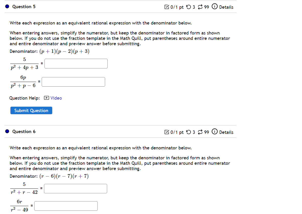Question 1 0/1 pt 9 3 99 0 Details Find the LCD