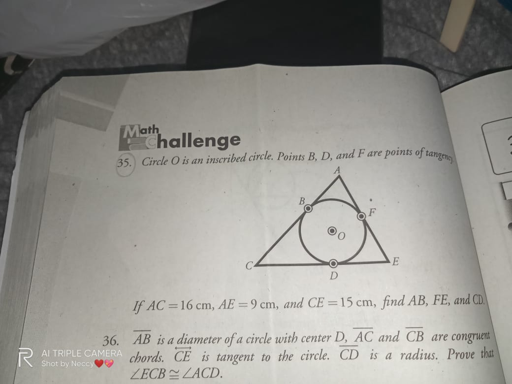 OO C. A AD B E Prove: LAOE ~ LACB 37. EB and FA