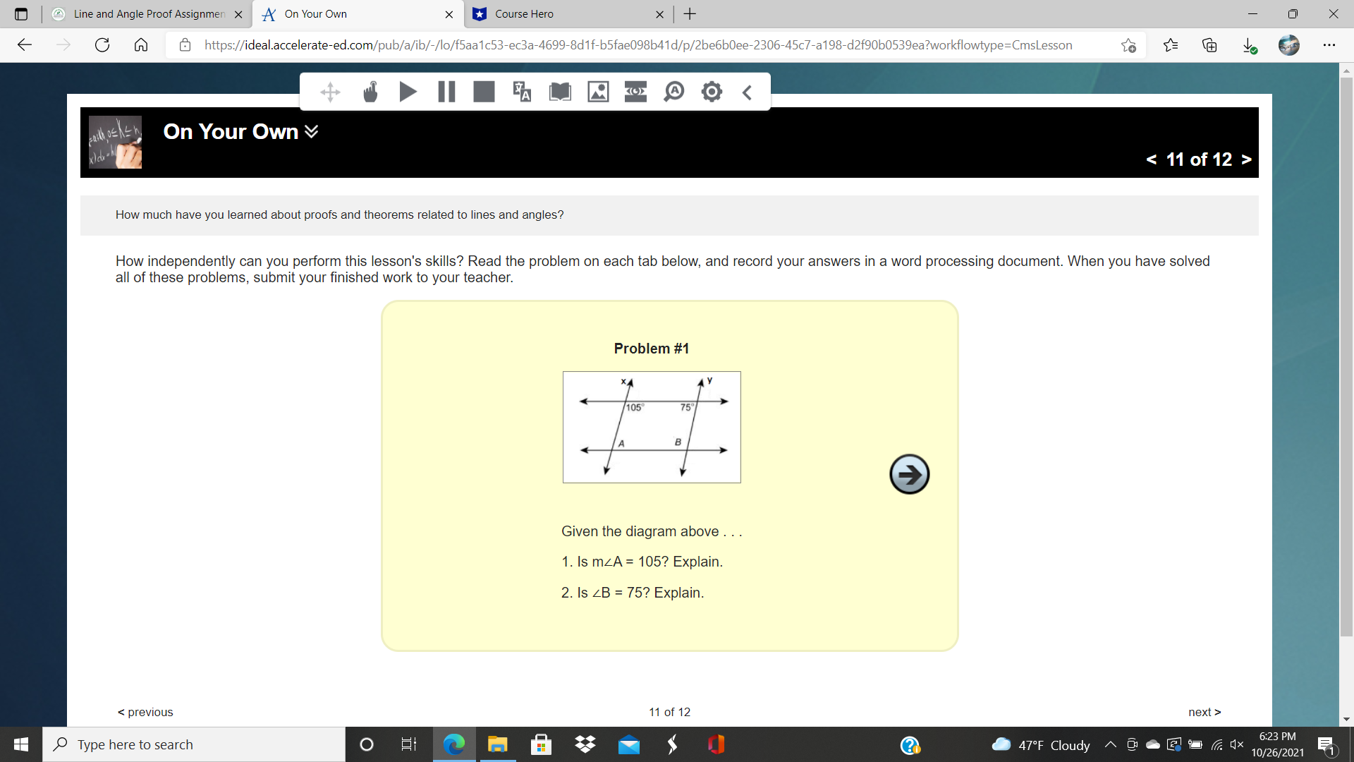 Line and Angle Proof Assignmen X A On Your Own X