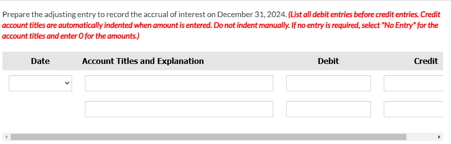 fill in Prepare the adjusting entry to record the