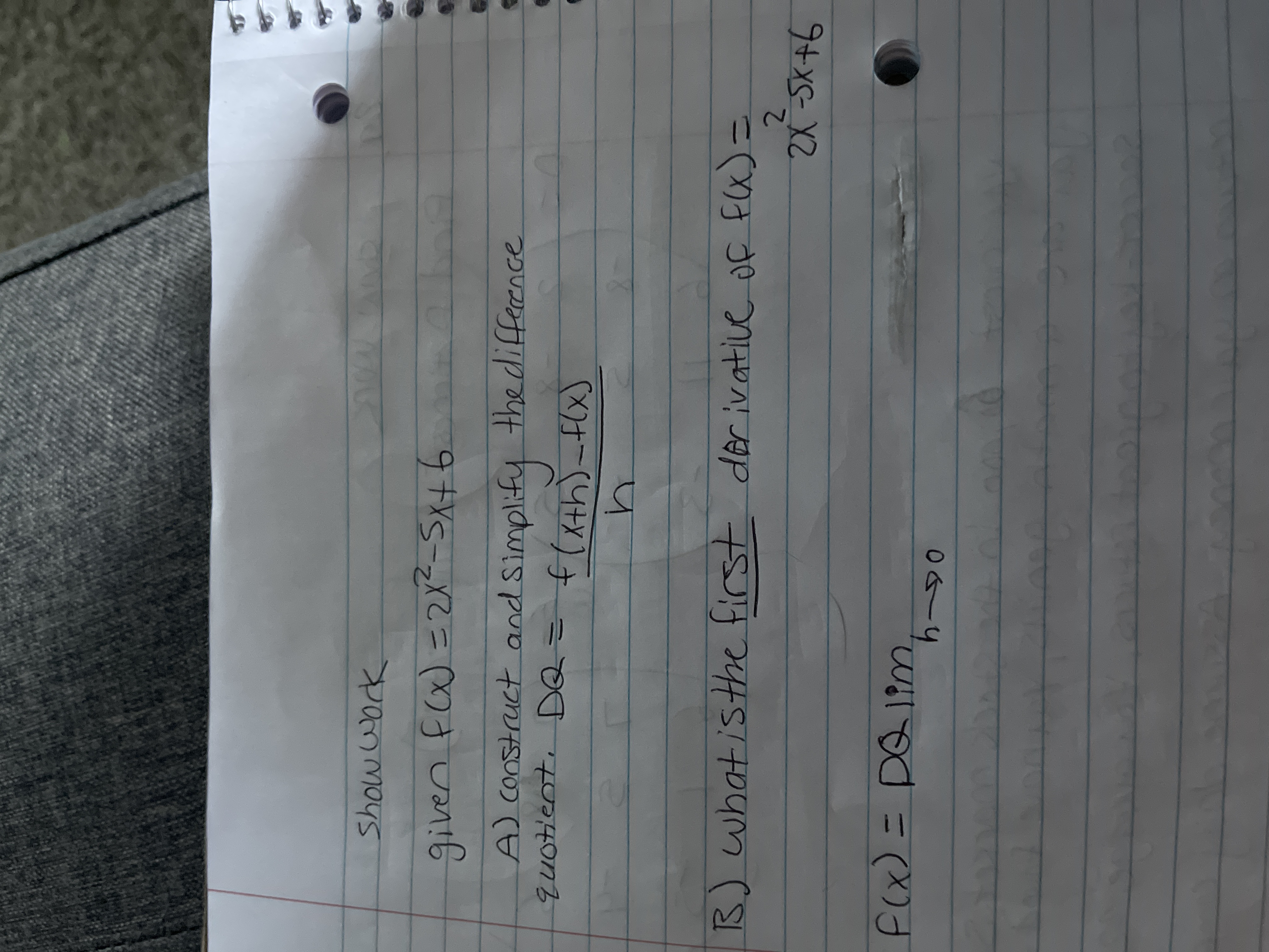 show work given f( x) = 2x2 - sx+6 A ) construct