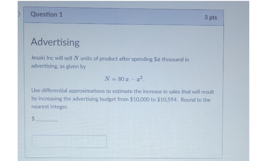 Question 1 3 pts Advertising Jesaki Inc will sell