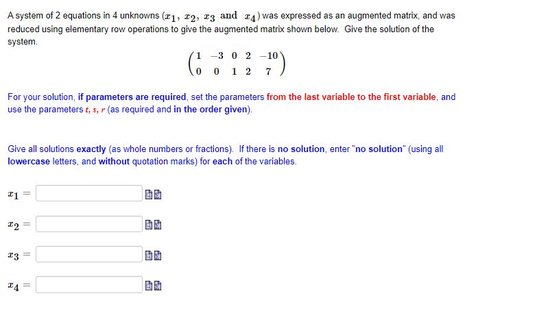 A system of2 equations in 4 unknowns {:1 , 2:2,