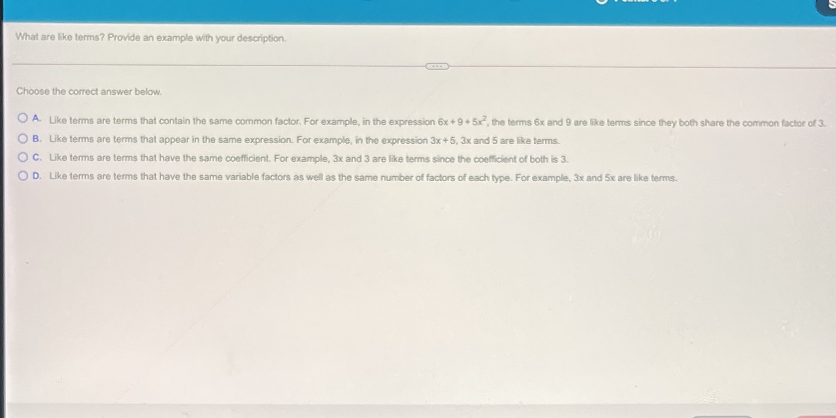 What are like terms? Provide an example with your