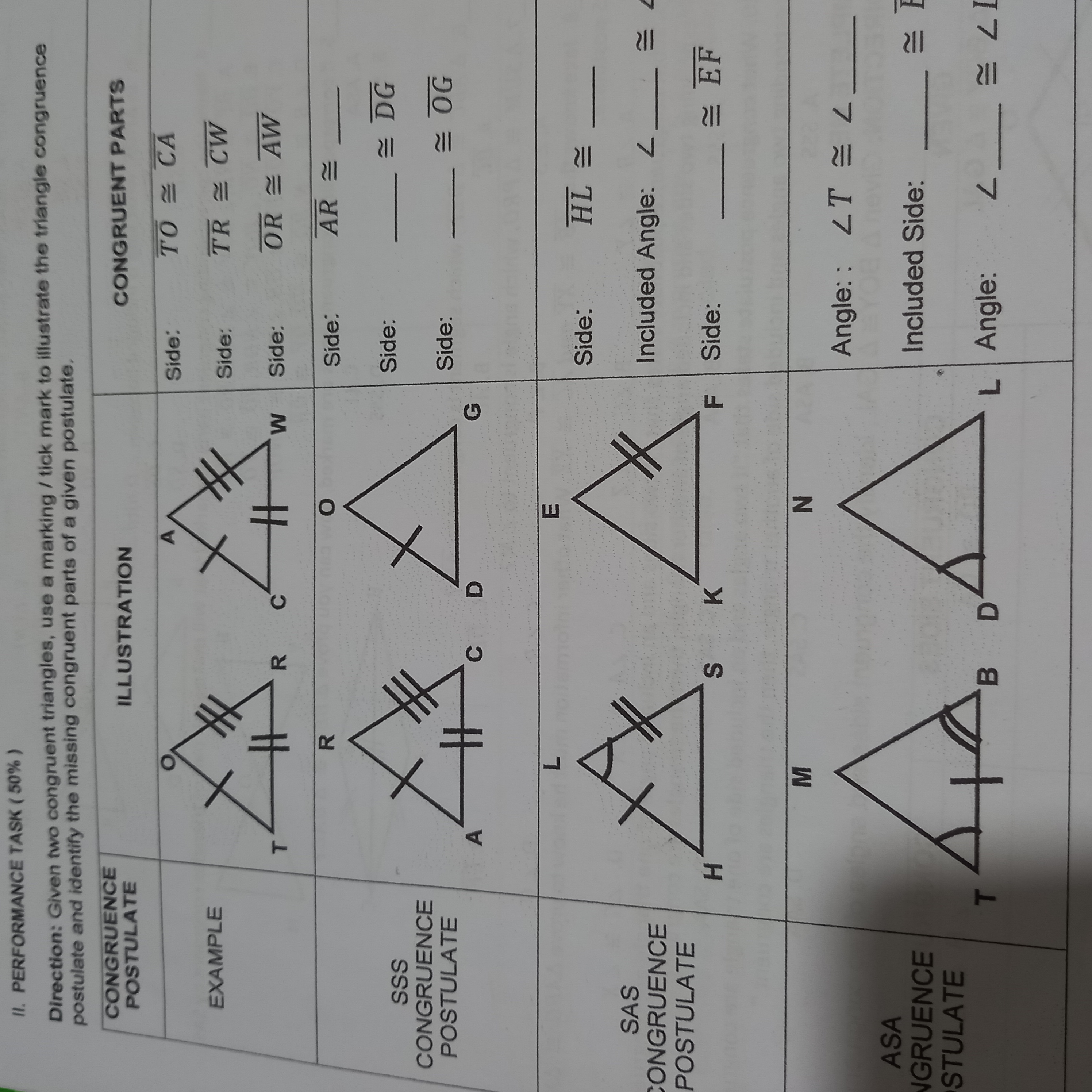 11. PERFORMANCE TASK ( 50% ) Direction: Given two