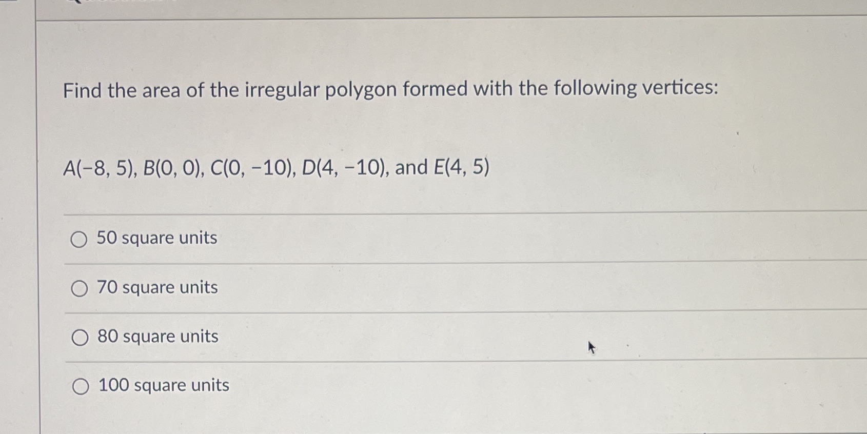 Find the area of the irregular polygon formed