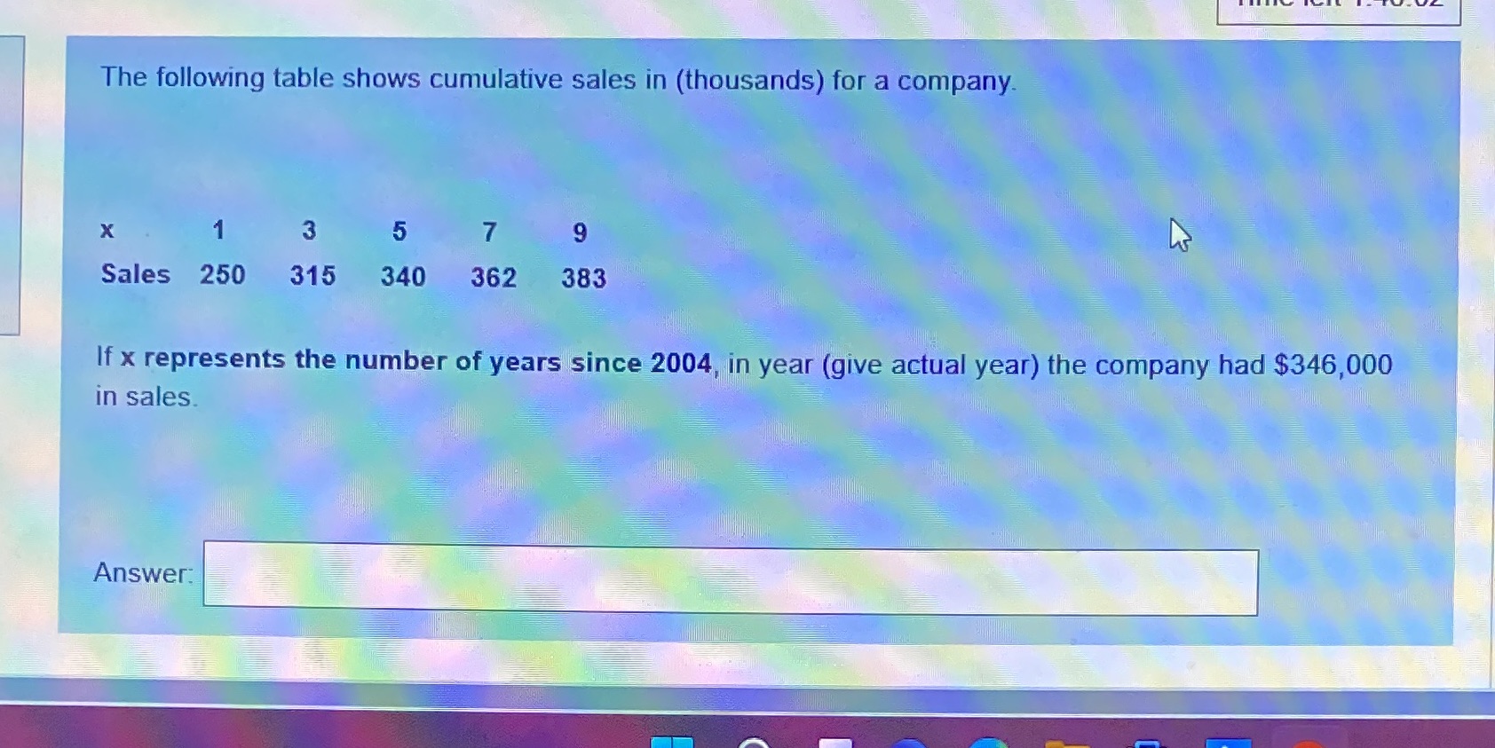 The following table shows cumulative sales in