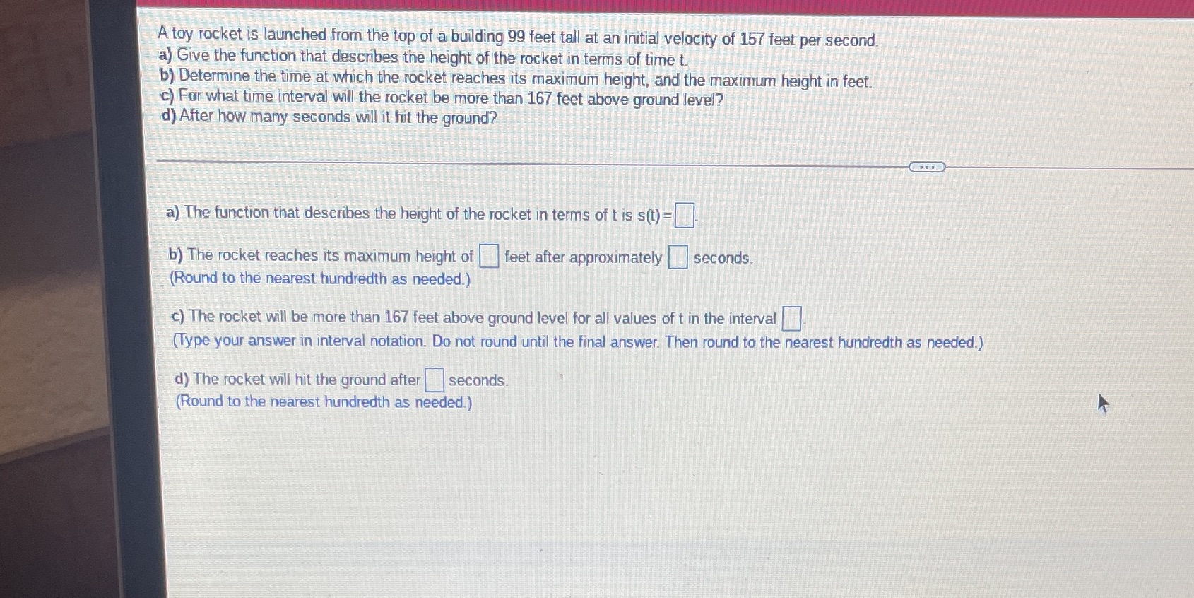 A toy rocket is launched from the top of a