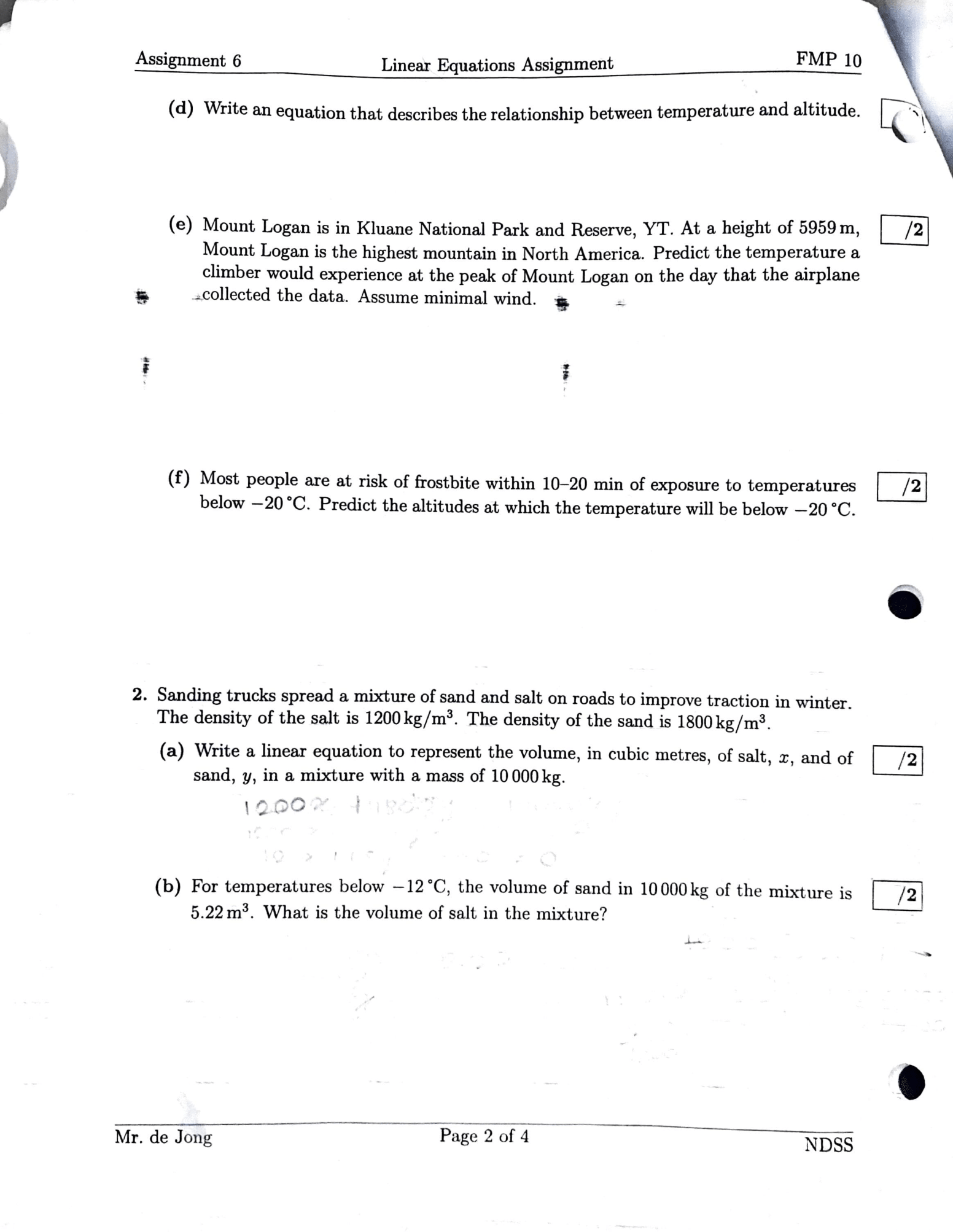 Assignment 6 Linear Equations Assignment Name: