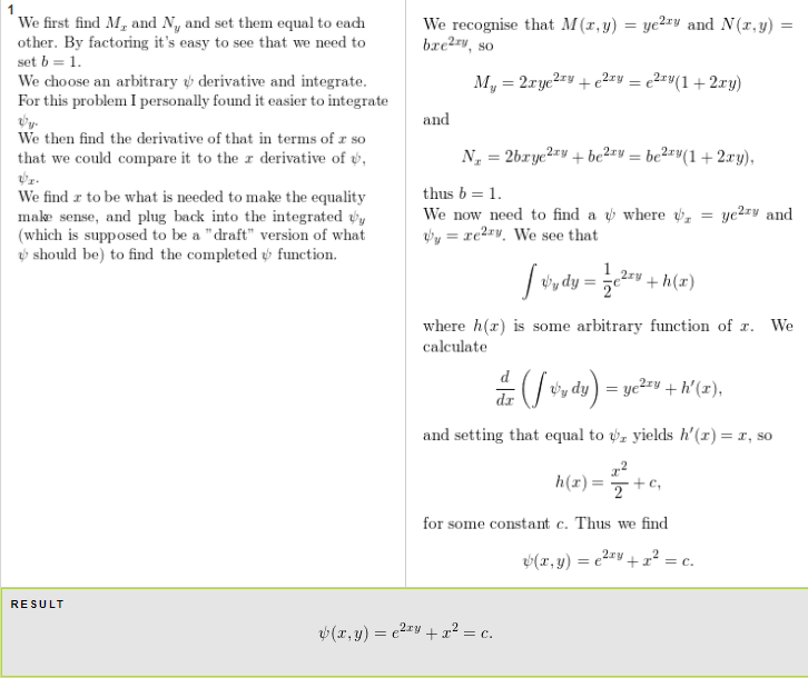 \fM(x, y) = yelTy + x - My = ely + 2xyely =