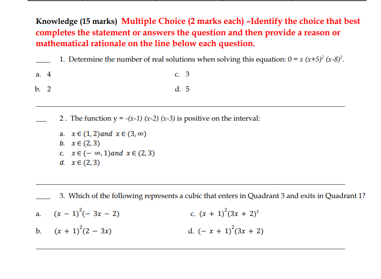 Knowledge (15 marks} Multiple Choice {2 marks
