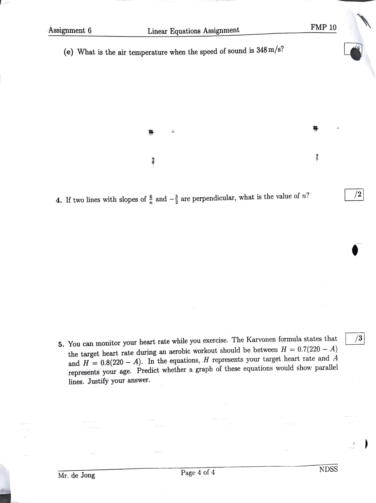 Assignment 6 Linear Equations Assignment Name: