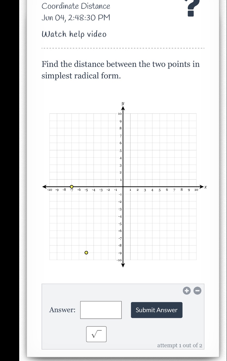Coordinate Distance Jun 04, 2:48:30 PM Watch help
