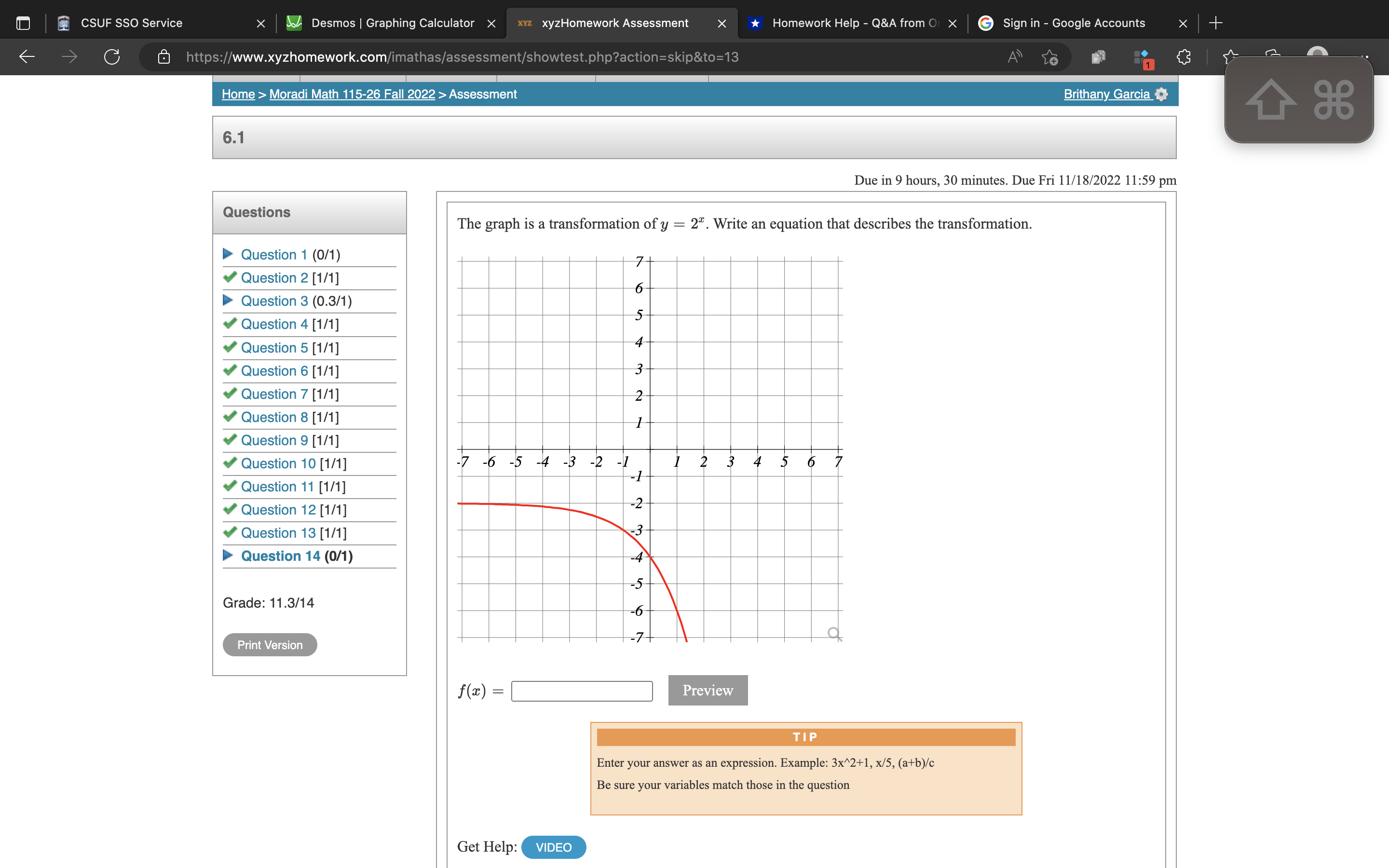 CSUF SSO Service X Desmos | Graphing Calculator X