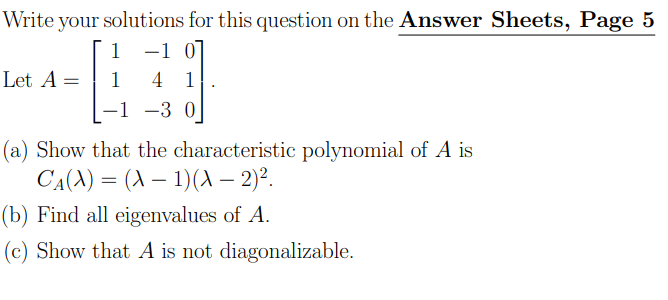 Write your solutions for this question on the