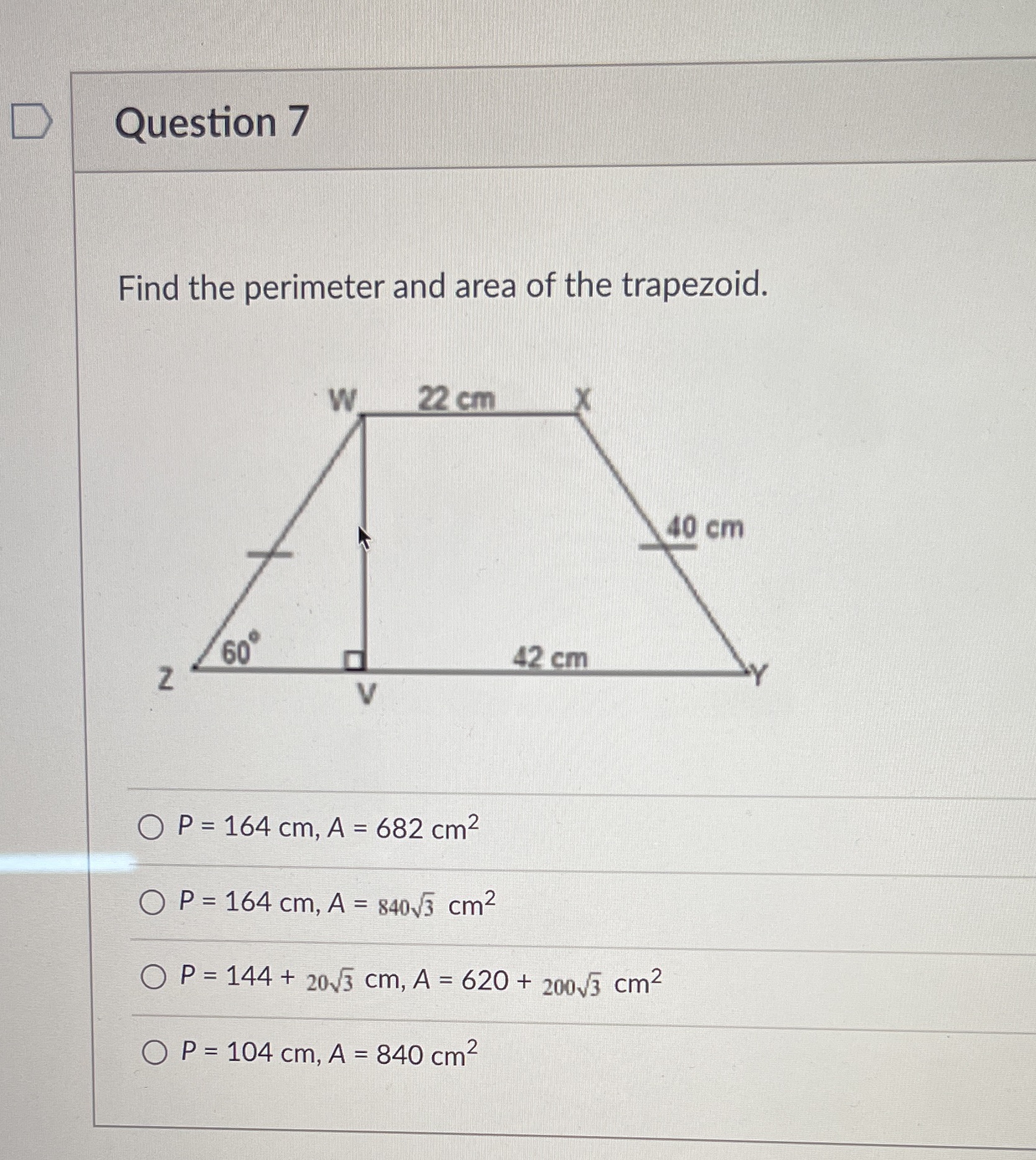 Question 7 Find the perimeter and area of the