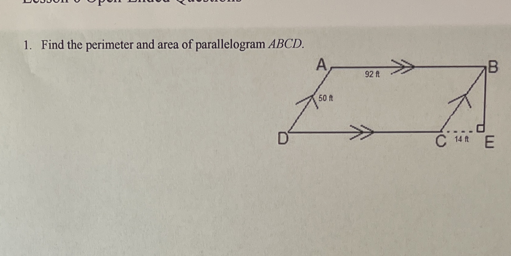 1. Find the perimeter and area of parallelogram