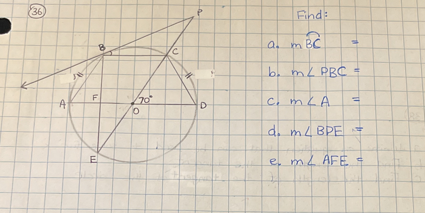 ABCD is inscribed in circle O. m COD = 70. AOD is