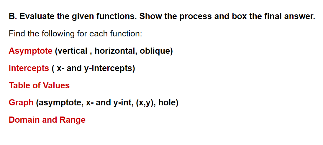 Activity A: Evaluate the given functions. Find