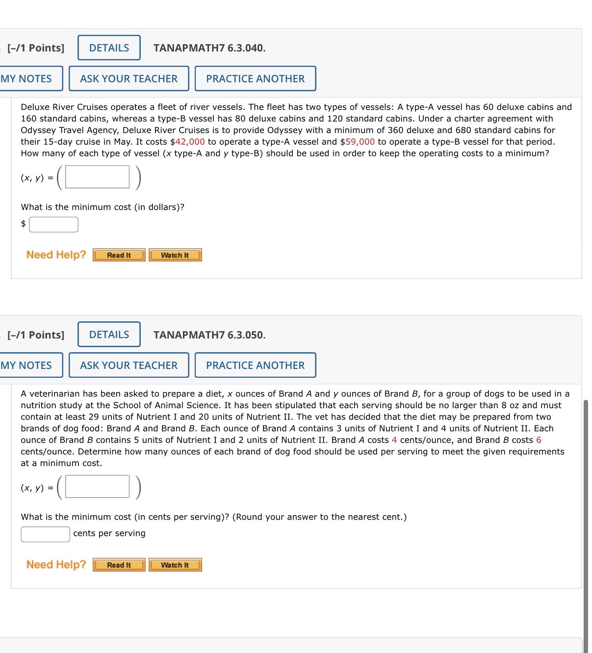 . [-11 Points] DETAILS TANAPMATH? 6.3.004. MY