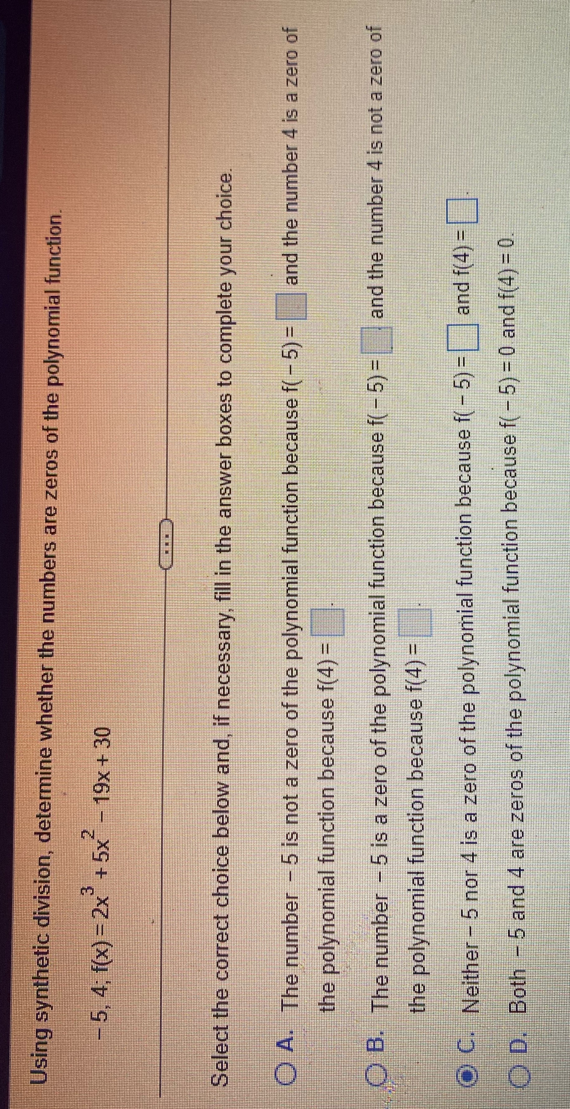 Using synthetic division, determine whether the
