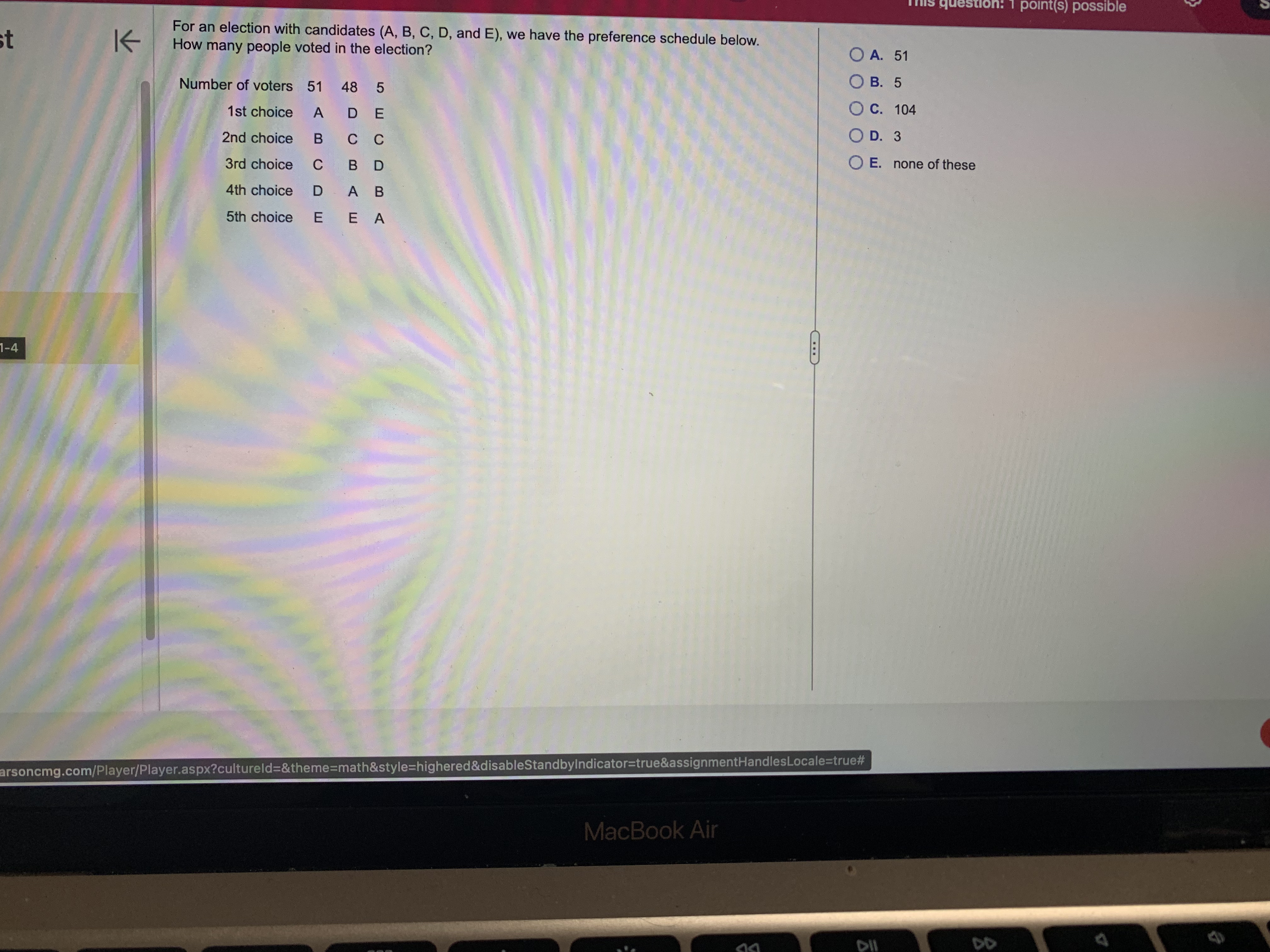 This question: 1 point(s) possible Submit The