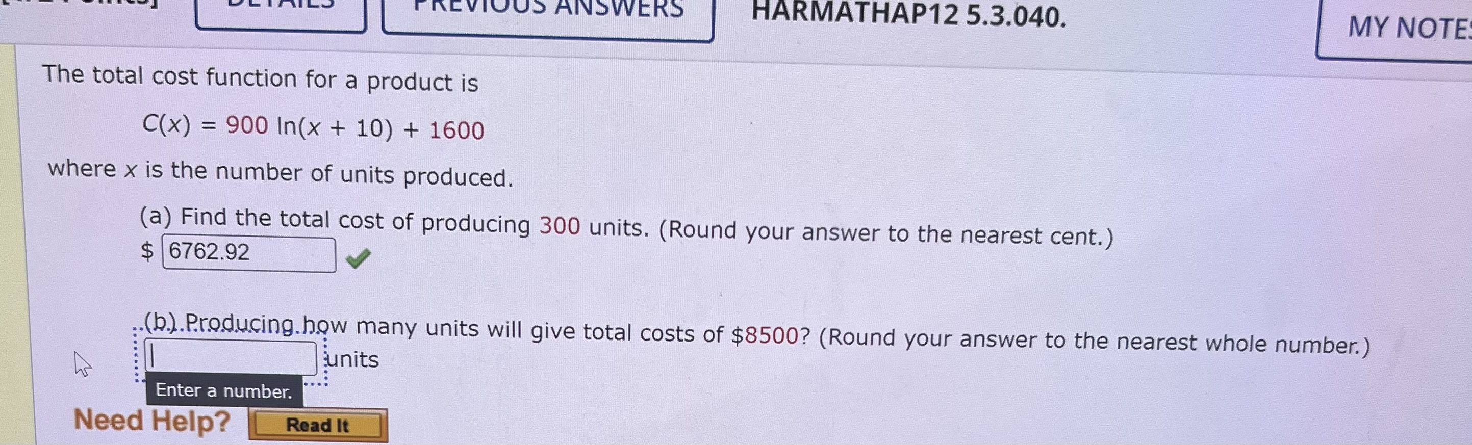 REVIOUS ANSWERS HARMATHAP12 5.3.040. MY NOTE The