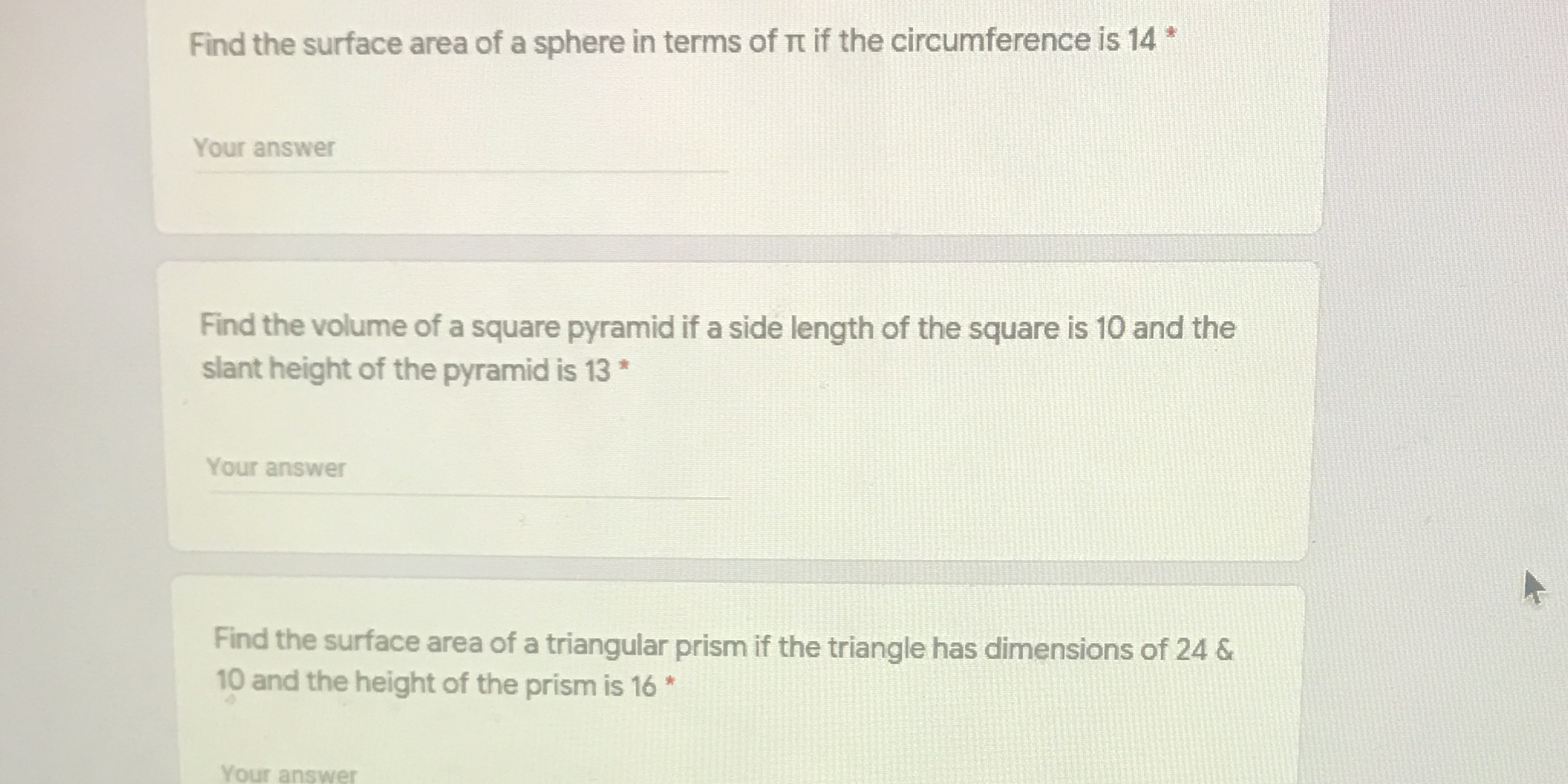 Need answers Find the surface area of a sphere in
