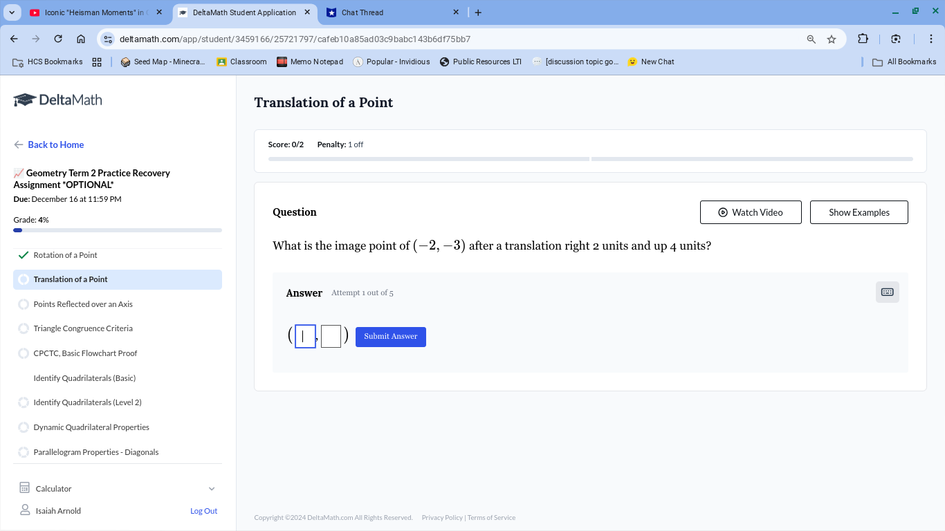 help Iconic "Heisman Moments" in ( x DeltaMath